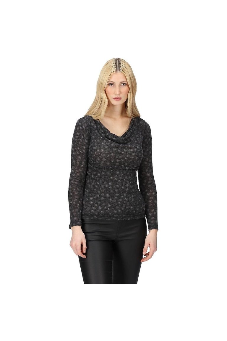 Womens/Ladies Frayda Animal Print Cowl Neck Top - Black/Storm Grey