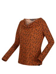 Womens/Ladies Frayda Leopard Print Cowl Neck Top