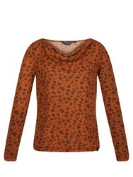Womens/Ladies Frayda Leopard Print Cowl Neck Top - Copper Almond