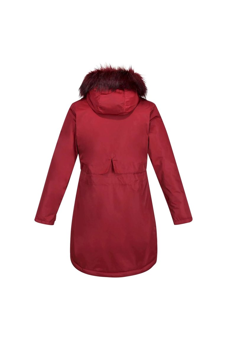 Womens/Ladies Lyanna Faux Fur Trim Parka Jacket - Cabernet