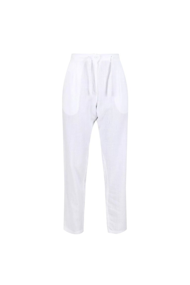 Womens/Ladies Maida Linen Pants - White - White