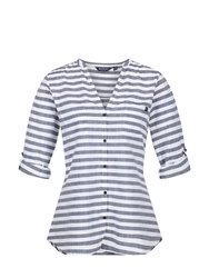 Womens/Ladies Malaya Stripe Long-Sleeved Shirt - White/Navy