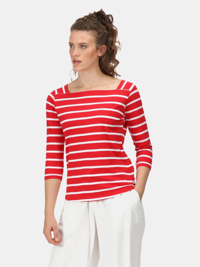 Womens/Ladies Polexia Stripe T-Shirt - True Red/White