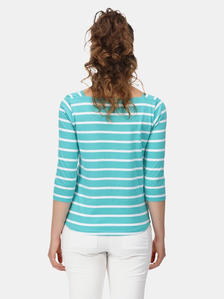 Womens/Ladies Polexia Stripe T-Shirt - Turquoise/White