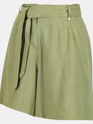 Womens/Ladies Sabela Paper Bag Shorts - Green Fields