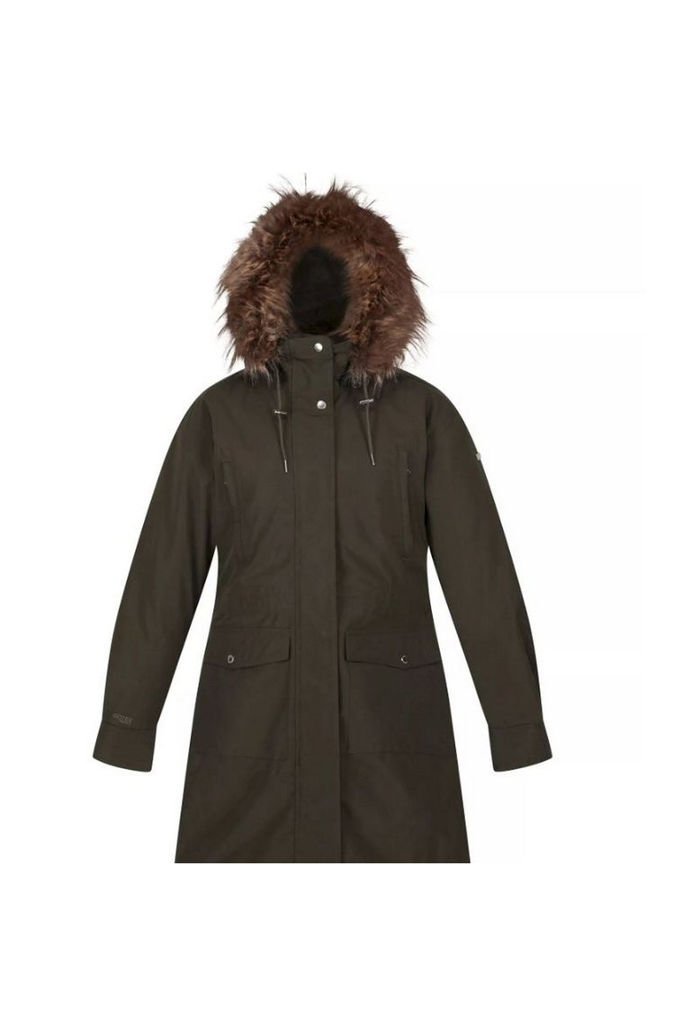 Womens/Ladies Shiloh Faux Fur Trim Parka Jacket - Dark Khaki - Dark Khaki