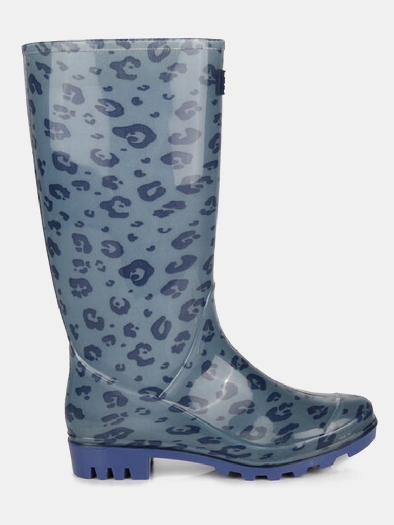 Womens/Ladies Wenlock Animal Print Galoshes - Ice Grey/Slate Blue