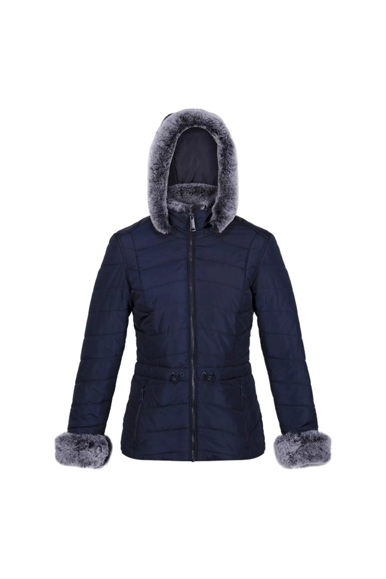 Womens/Ladies Willabella Faux Fur Trim Jacket - Navy