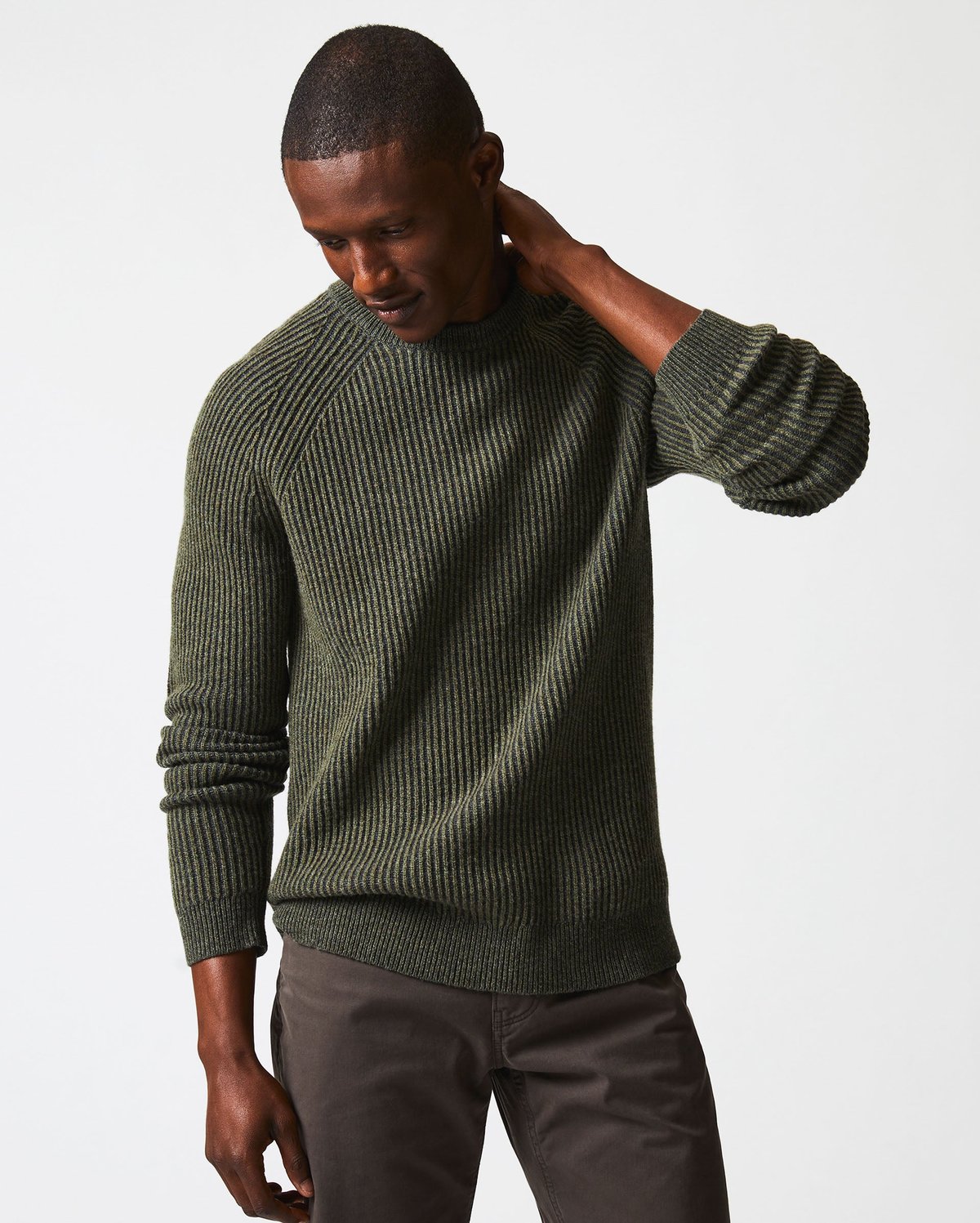 Billy Reid Olive Fisherman Rib Crew Sweater Olive Verishop