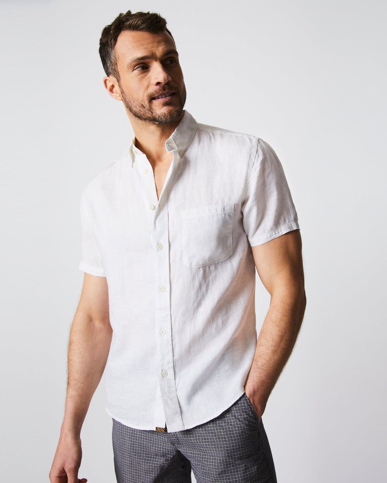 Billy Reid White Short Sleeve Linen Tuscumbia Shirt Bd White