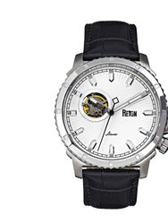 Reign Bauer Automatic Semi-Skeleton Leather-Band Watch - Silver/White