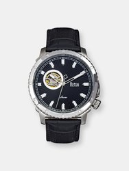 Reign Bauer Automatic Semi-Skeleton Leather-Band Watch
