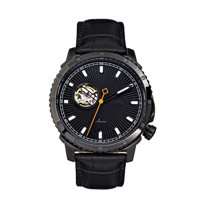 Reign Bauer Automatic Semi-Skeleton Leather-Band Watch - Black