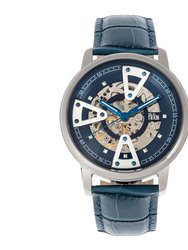 Reign Belfour Automatic Skeleton Leather-Band Watch - Silver/Blue