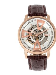 Reign Belfour Automatic Skeleton Leather-Band Watch - Rose Gold/Silver