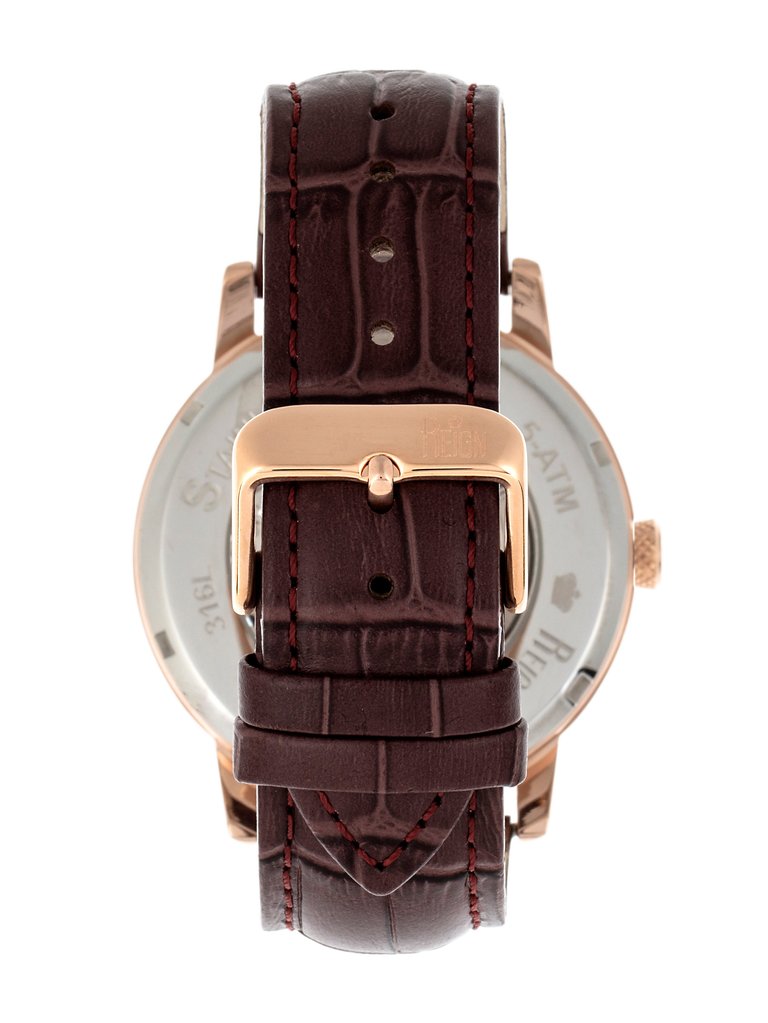 Reign Belfour Automatic Skeleton Leather-Band Watch