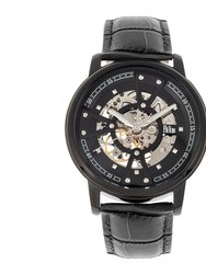 Reign Belfour Automatic Skeleton Leather-Band Watch - Black