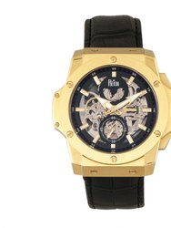 Reign Commodus Automatic Skeleton Leather-Band Watch - Gold/Black