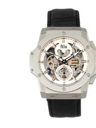 Reign Commodus Automatic Skeleton Men's Watch - Leather Band Silver