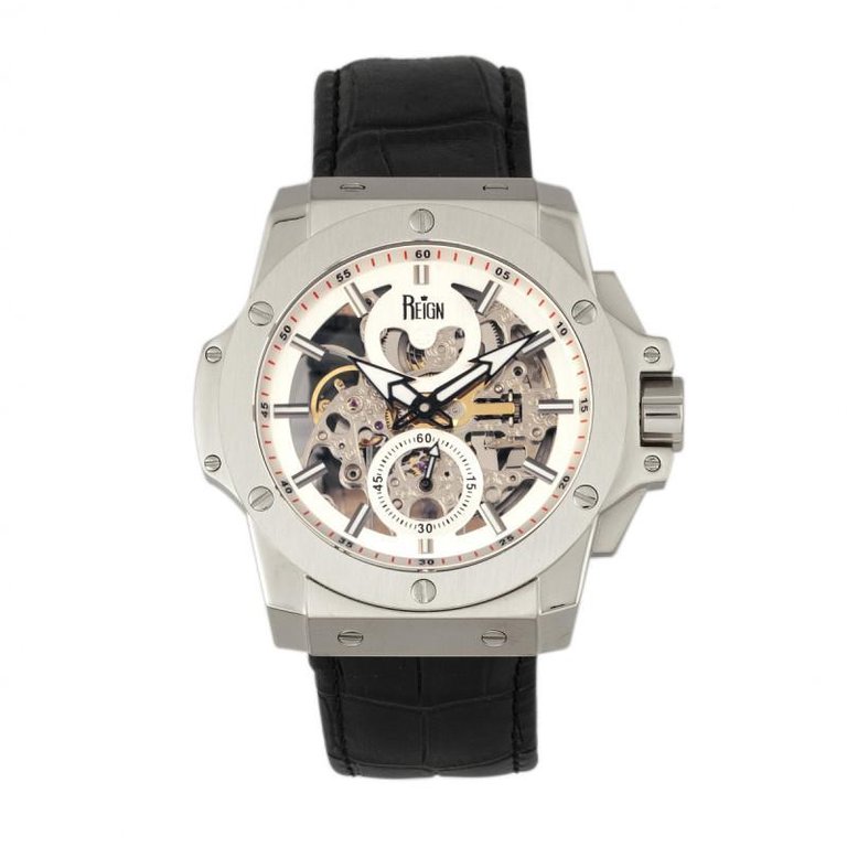 Reign Commodus Automatic Skeleton Men's Watch - Leather Band Silver