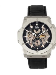 Reign Commodus Automatic Skeleton Men's Watch - Leather Band Silver/Black