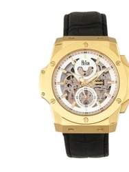Reign Commodus Automatic Skeleton Men's Watch - Leather Band Gold/Silver