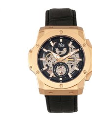 Reign Commodus Automatic Skeleton Men's Watch - Leather Band Rose Gold/Black
