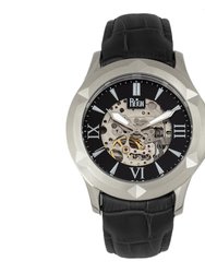 Reign Dantes Automatic Skeleton Dial Men's Watch - Leather Band Silver/Black