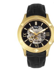 Reign Dantes Automatic Skeleton Dial Men's Watch - Leather Band Gold/Black