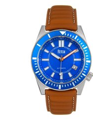 Reign Francis Leather-Band Watch w/Date - Brown/Blue