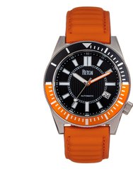 Reign Francis Leather-Band Watch w/Date - Black/Orange
