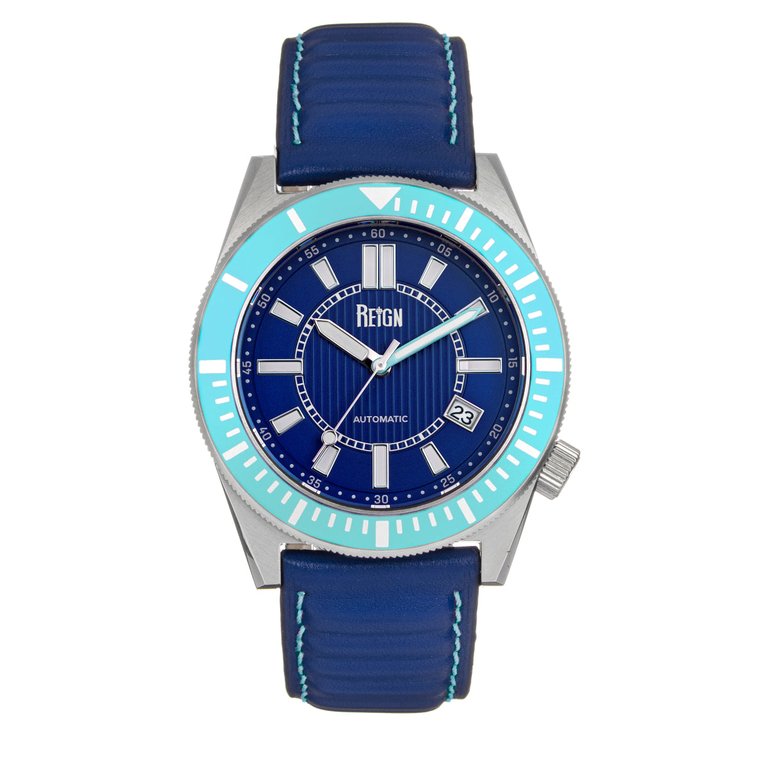 Reign Francis Leather-Band Watch w/Date - Blue