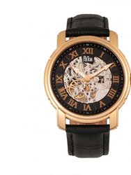 Reign Kahn Automatic Skeleton Men's Watch - Leather Band Rose Gold/Black