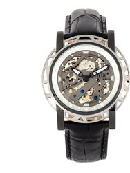 Reign Stavros Automatic Skeleton Leather-Band Watch - Silver/Charcoal