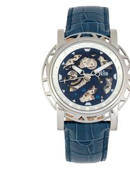 Reign Stavros Automatic Skeleton Leather-Band Watch - Silver/Navy