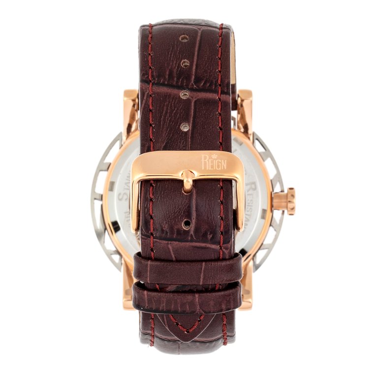 Reign Stavros Automatic Skeleton Leather-Band Watch