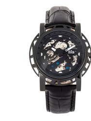 Reign Stavros Automatic Skeleton Leather-Band Watch - Black