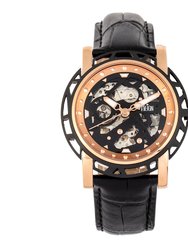Reign Stavros Automatic Skeleton Leather-Band Watch - Rose Gold/Black
