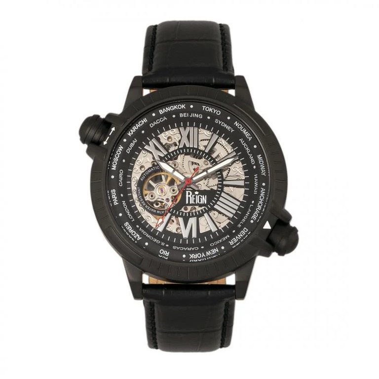 Reign Thanos Automatic Leather-Band Watch - Black/White