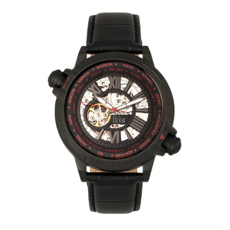 Reign Thanos Automatic Leather-Band Watch - Black/Red