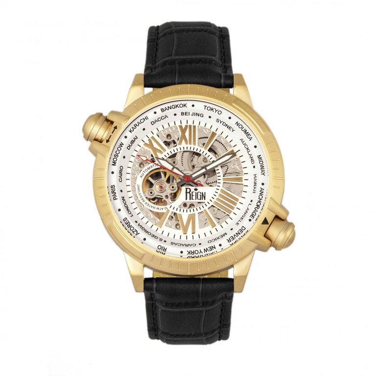 Reign Thanos Automatic Leather-Band Watch - Gold/White