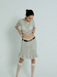 Light Weight Cotton Knit High Waist Skirt with Ruffled Hem - Marine