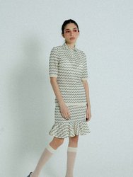 Light Weight Cotton Knit High Waist Skirt with Ruffled Hem - Marine