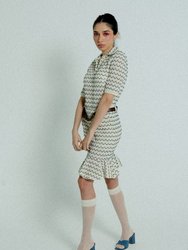 Light Weight Cotton Knit High Waist Skirt with Ruffled Hem - Marine