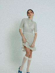 Light Weight Cotton Knit High Waist Skirt with Ruffled Hem - Marine