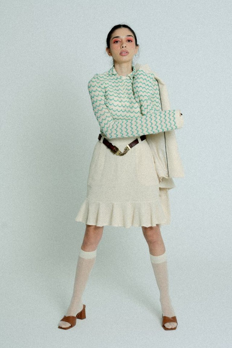 Light Weight Cotton Knit High Waist Skirt With Ruffled Hem - Sand - Sand