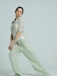 Light Weight Cotton Knit Long Wide Trousers - Green