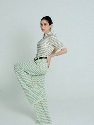 Light Weight Cotton Knit Long Wide Trousers - Green