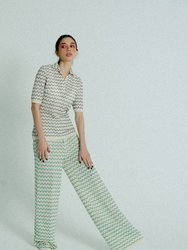 Light Weight Cotton Knit Long Wide Trousers - Green
