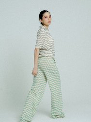 Light Weight Cotton Knit Long Wide Trousers - Green